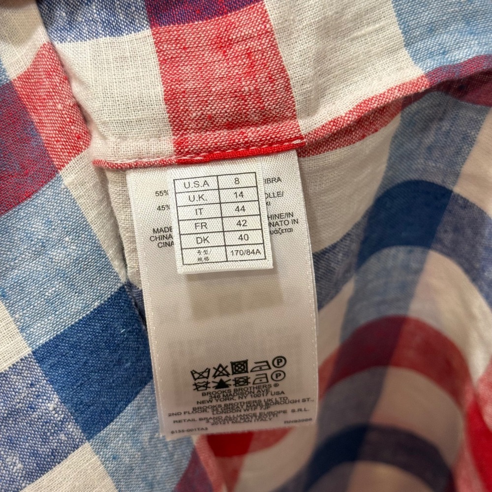 Brooks Brothers Red Fleece Plaid‎ Linen Blend Sleeveless Shirt Dress Red Blue 8 - Picture 9 of 11